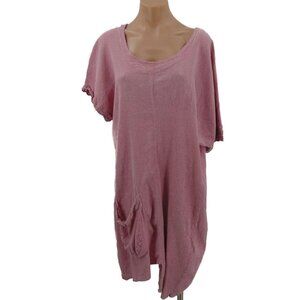 Kekoo Crushed Cotton Pink Tunic Short Dress 3 Art To Wear Lagenlook Asymmetrical
